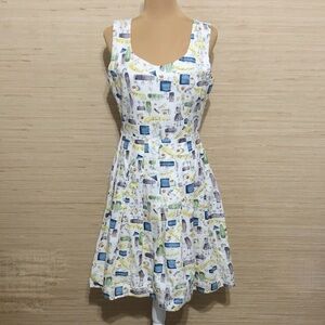 Tease White Cocktail Time Printed Sleeveless Housewife Pleaded Dress size 8